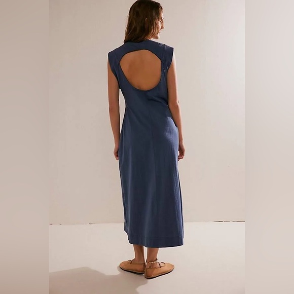 NWOT Free People Beach Navy Blue Simone Midi Cutout Back Dress Sz M - Picture 4 of 8
